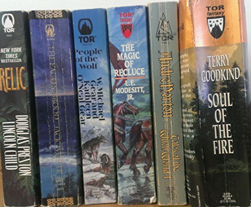 6 Volumes of TOR Fantasy Fiction Novels: Relic, The Eagles Brood, People of the Wolf, The Magic of Recluce, Tales of the Witch World I, Soul of The Fire